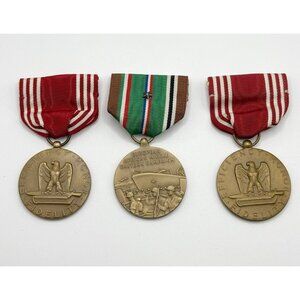 3 WWII Army Medals Ribbons - 2 Good Conduct, European African Middle Eastern Cam